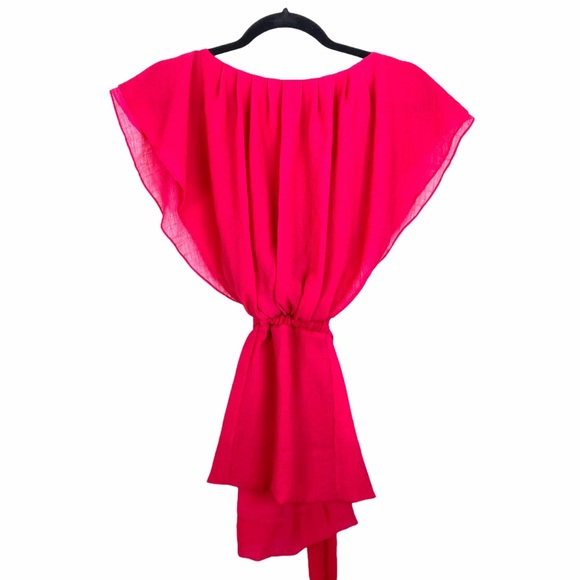 BCBGMAXAZRIA Azalea Pink Belted Ruffle Blouse, M - Picture 2 of 8